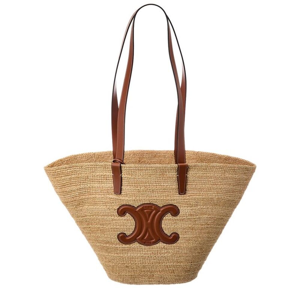 Celine Classic Panier Raffia & Leather Tote, Brown